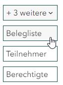 Screenshot des geöffneten Tabs +3 weitere; Mauszeiger zeigt auf Tab  Belegliste