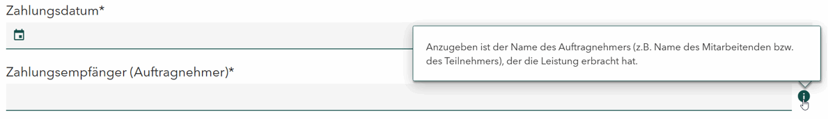 Screenshot: Mauszeiger zeigt auf das grüne Informationsfeld i