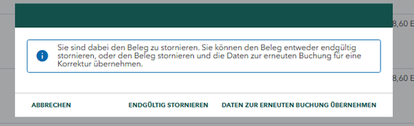 Screenshot des HInweis zur Stornierung